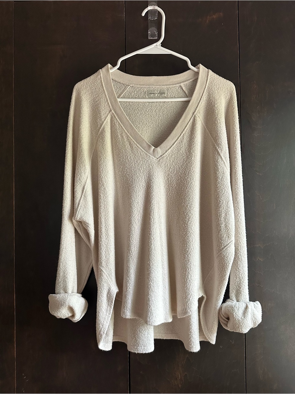 Urban Outfitters Cream V-Neck Textured Oversized Knit Sweater